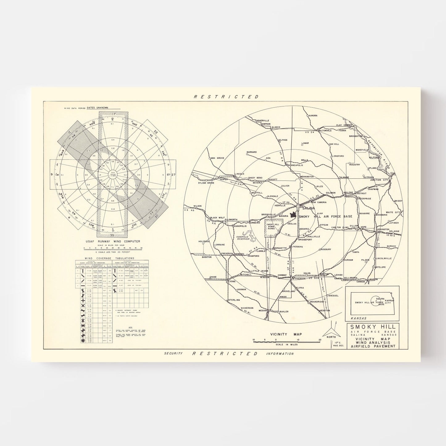 Vintage Map of the Smoky Hill Air Force Base Vicinity, 1951