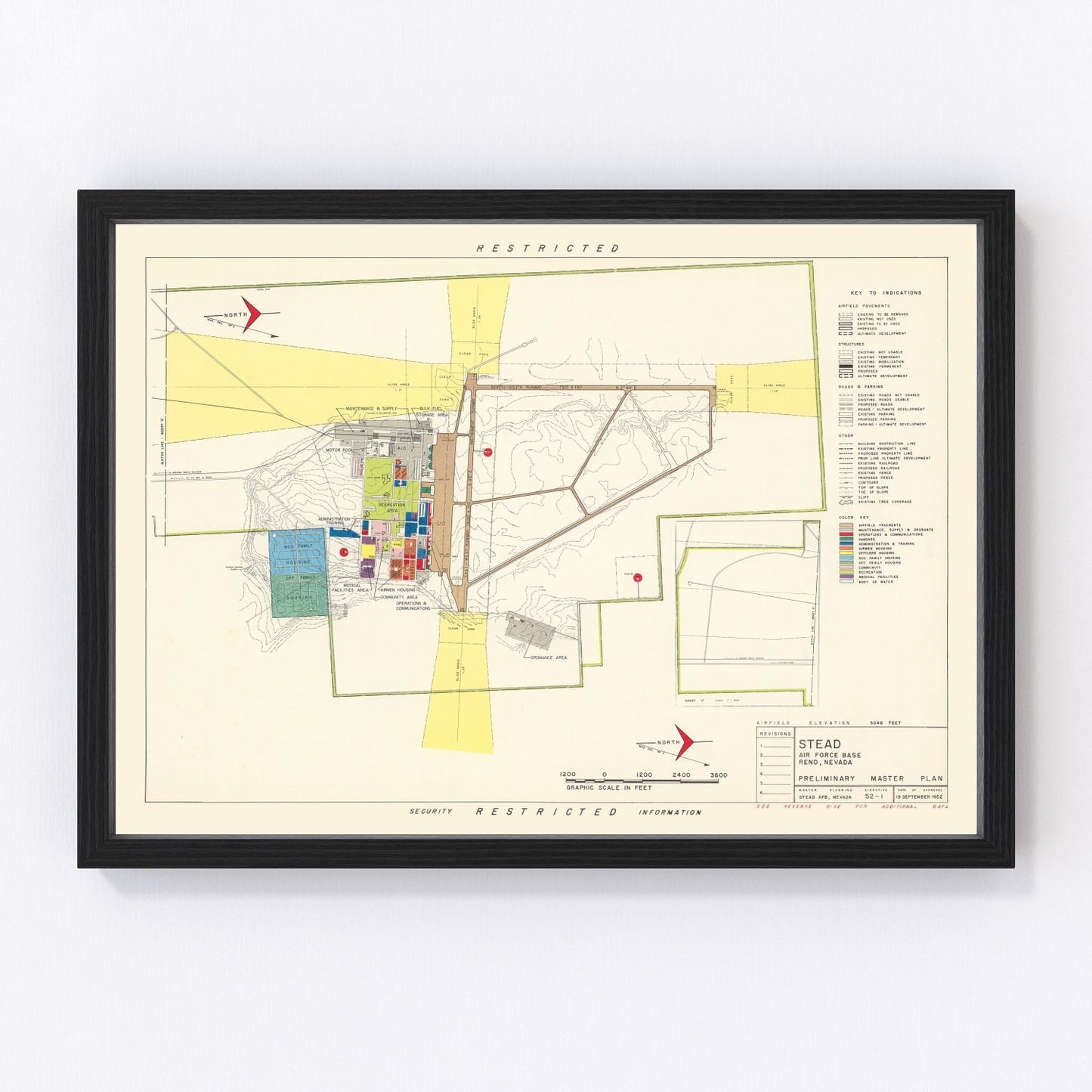 Vintage Map of Stead Air Force Base, 1952