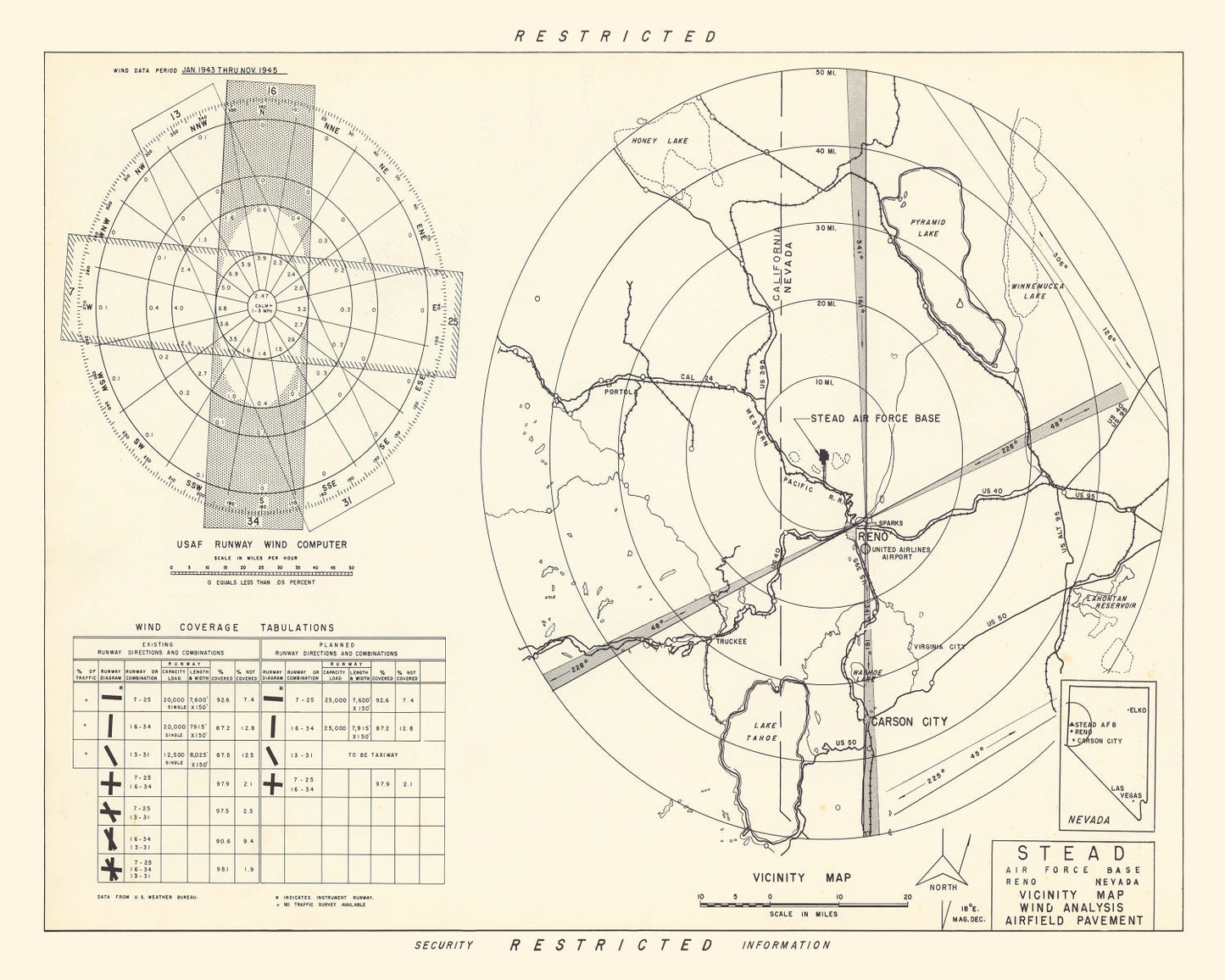 Vintage Map of the Stead Air Force Base Vicinity, 1952
