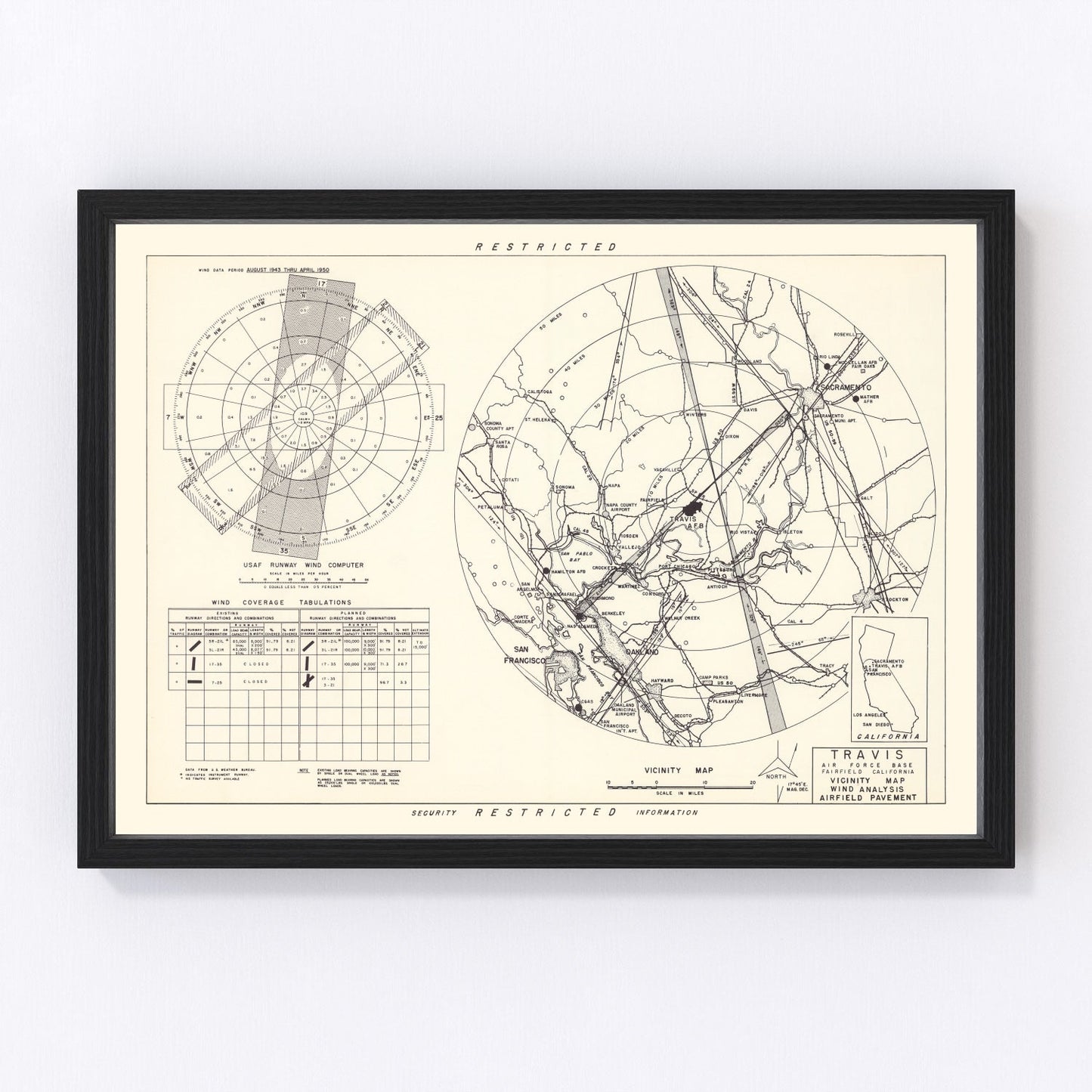 Vintage Map of the Travis Air Force Base Vicinity, 1951