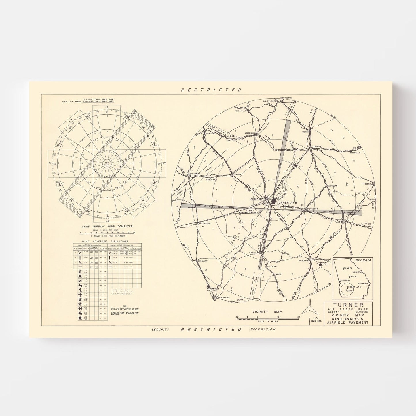 Vintage Map of the Turner Air Force Base Vicinity, 1951