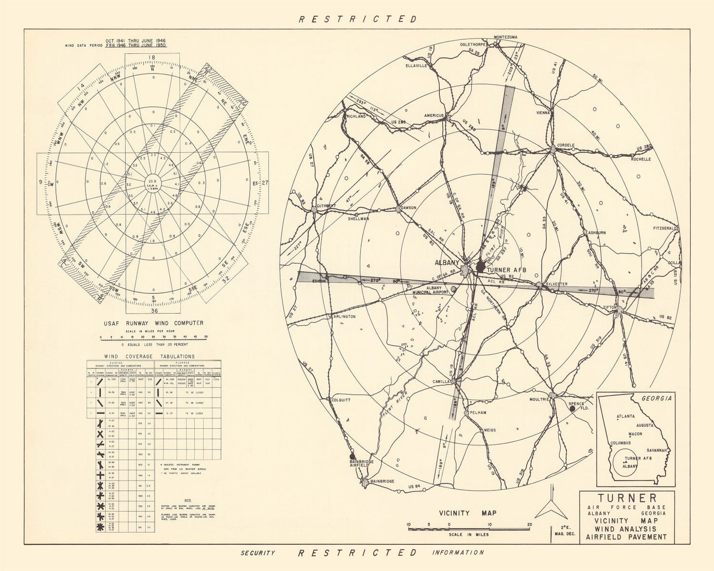 Vintage Map of the Turner Air Force Base Vicinity, 1951