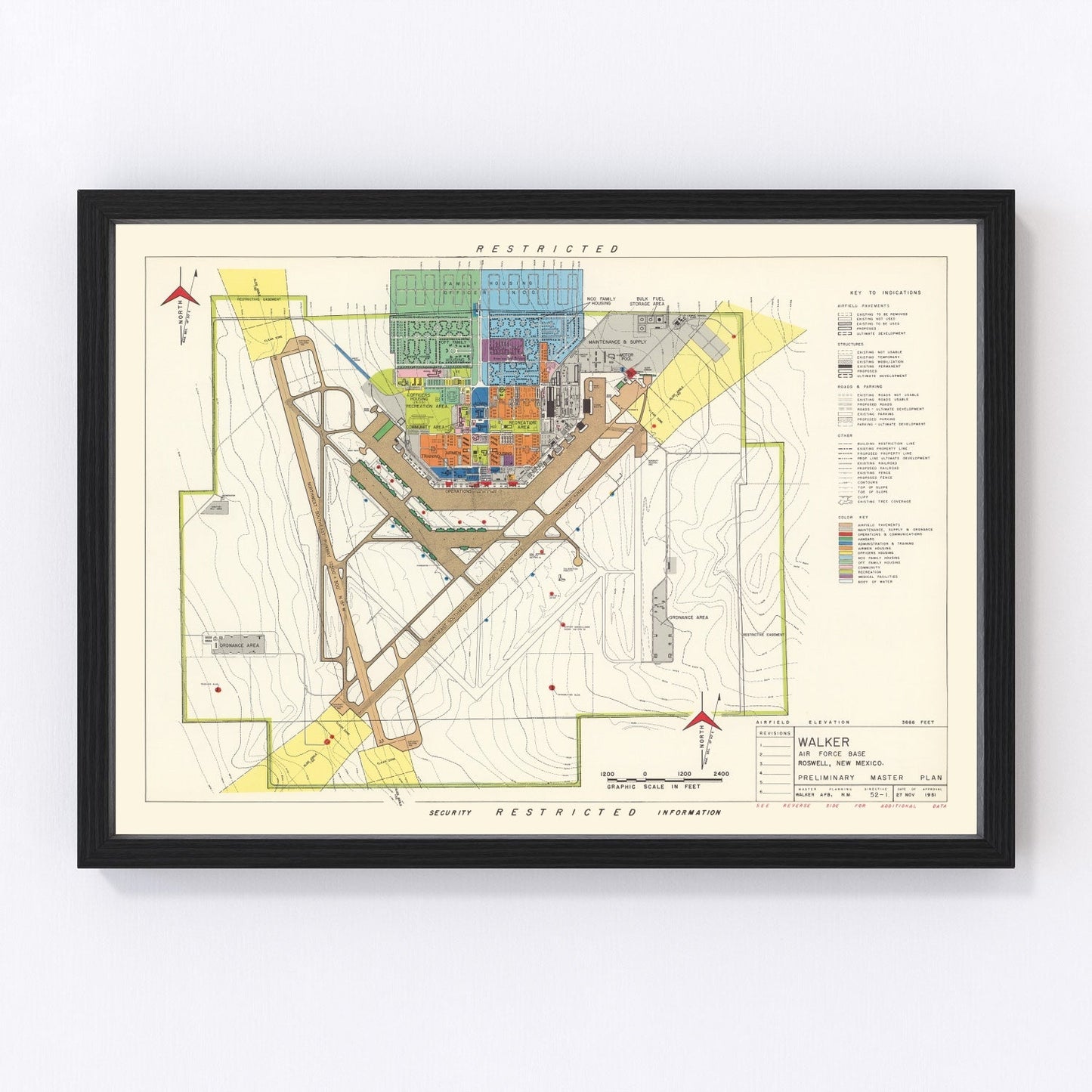 Vintage Map of Walker Air Force Base, 1951