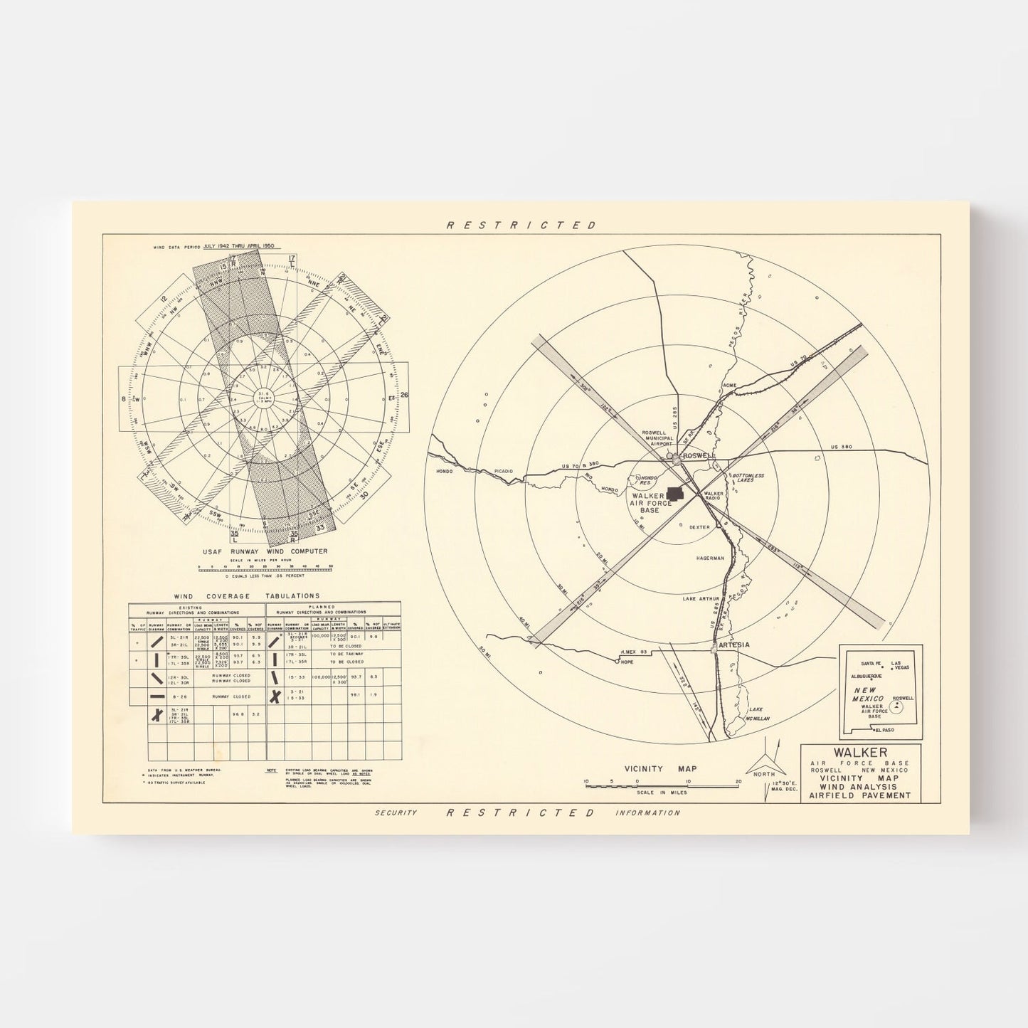 Vintage Map of the Walker Air Force Base Vicinity, 1951