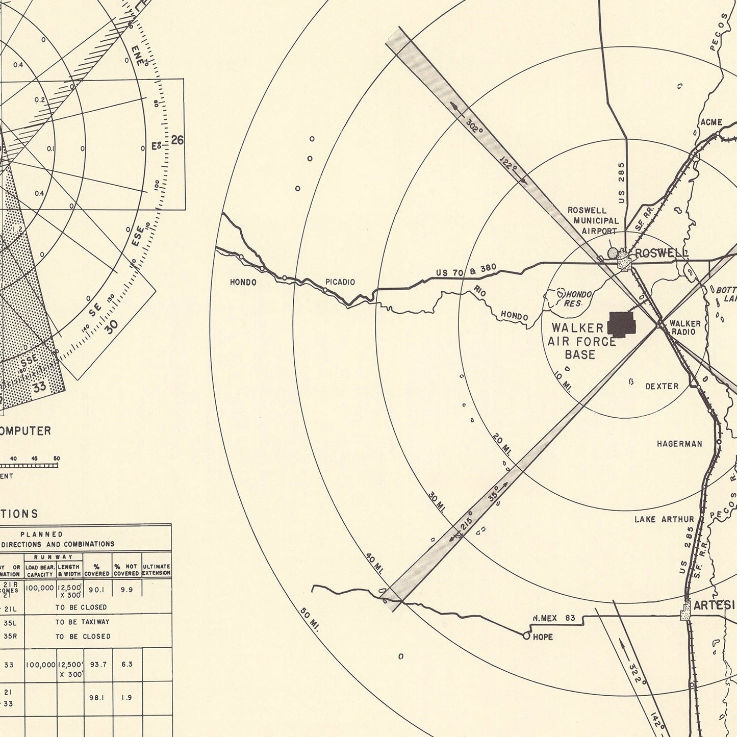 Vintage Map of the Walker Air Force Base Vicinity, 1951
