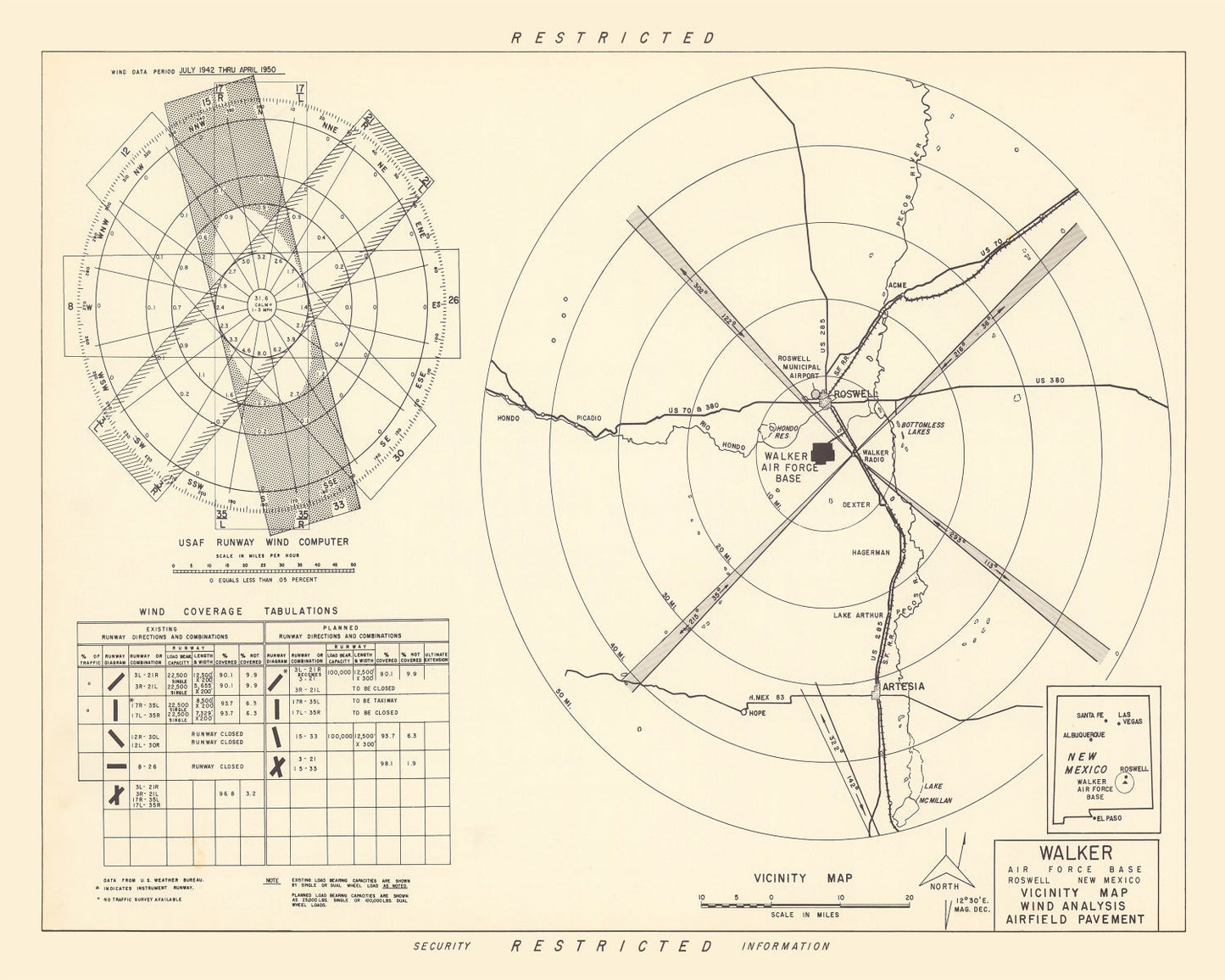 Vintage Map of the Walker Air Force Base Vicinity, 1951