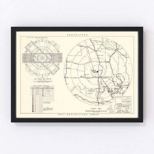 Vintage Map of the Ardmore Municipal Airport Vicinity, 1952