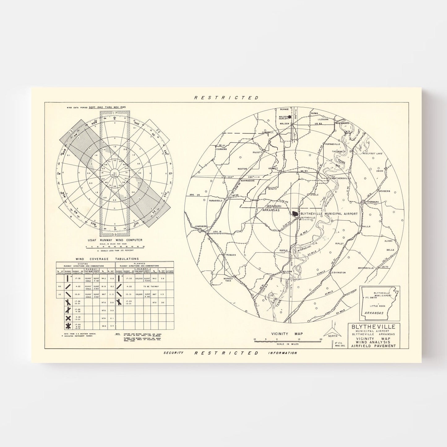 Vintage Map of the Blytheville Municipal Airport Vicinity, 1952