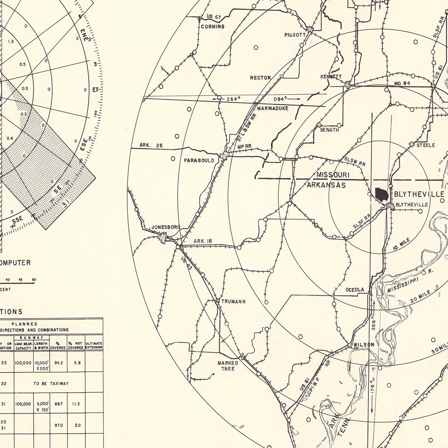 Vintage Map of the Blytheville Municipal Airport Vicinity, 1952