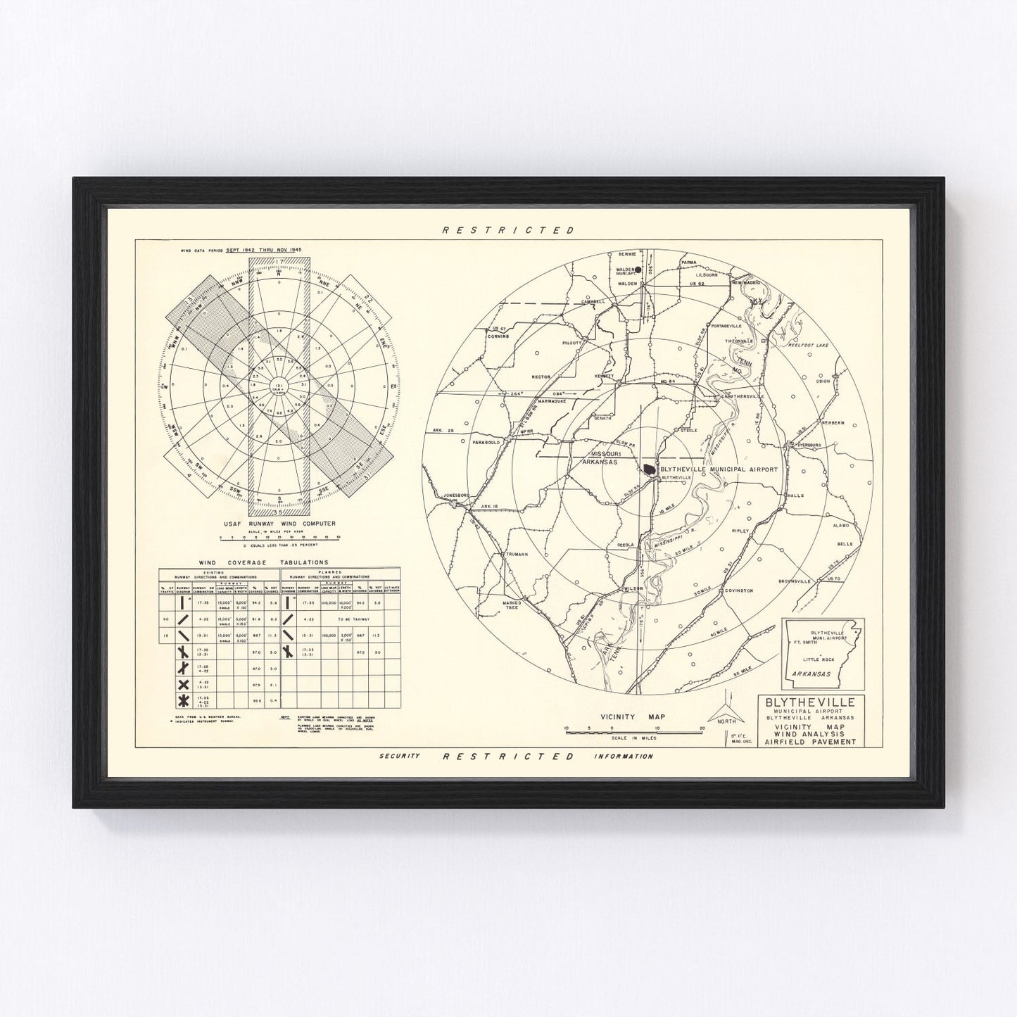 Vintage Map of the Blytheville Municipal Airport Vicinity, 1952