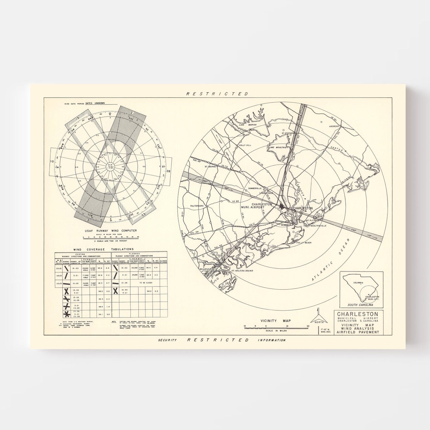 Vintage Map of the Charleston Municipal Airport Vicinity, 1952