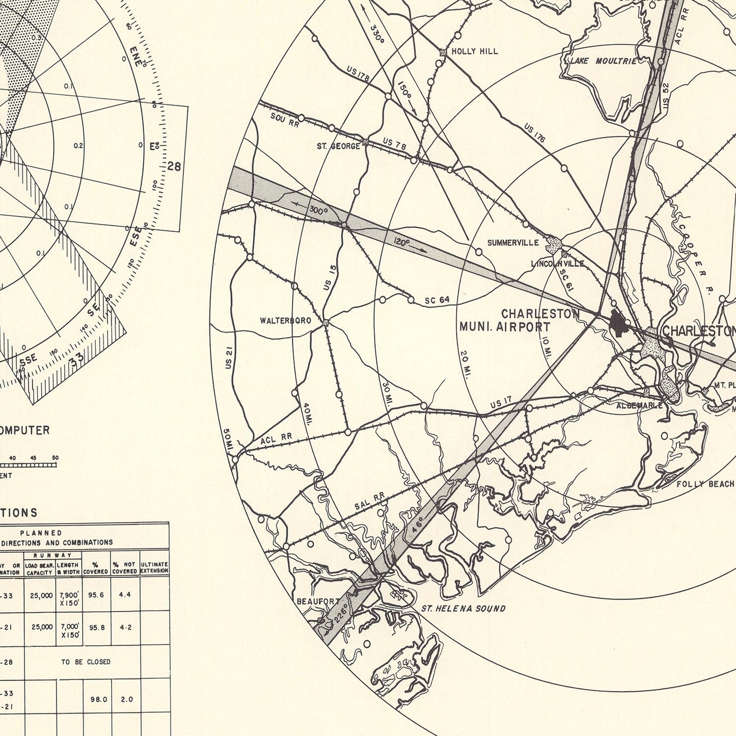 Vintage Map of the Charleston Municipal Airport Vicinity, 1952