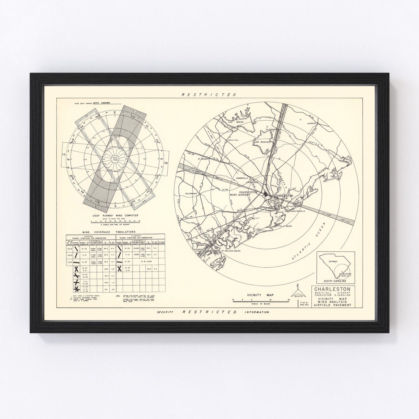Vintage Map of the Charleston Municipal Airport Vicinity, 1952
