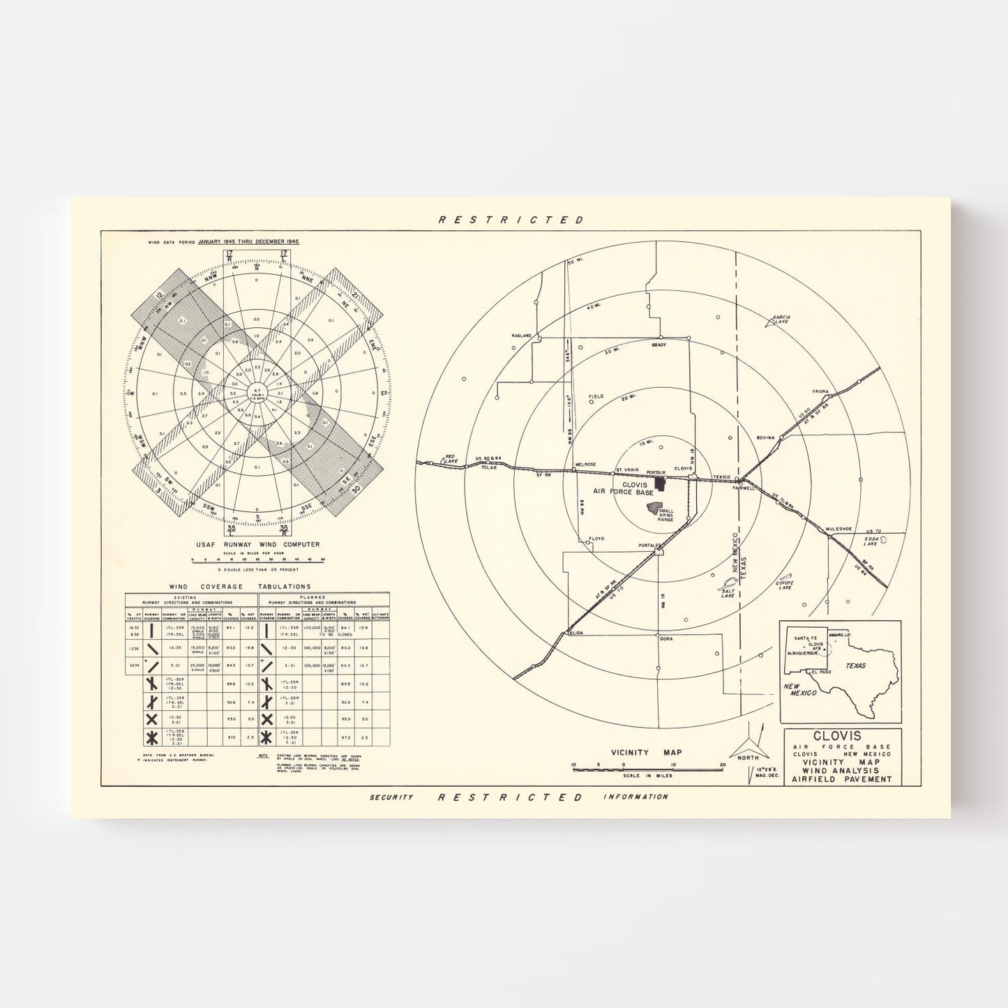Vintage Map of the Clovis Air Force Base Vicinity, 1952