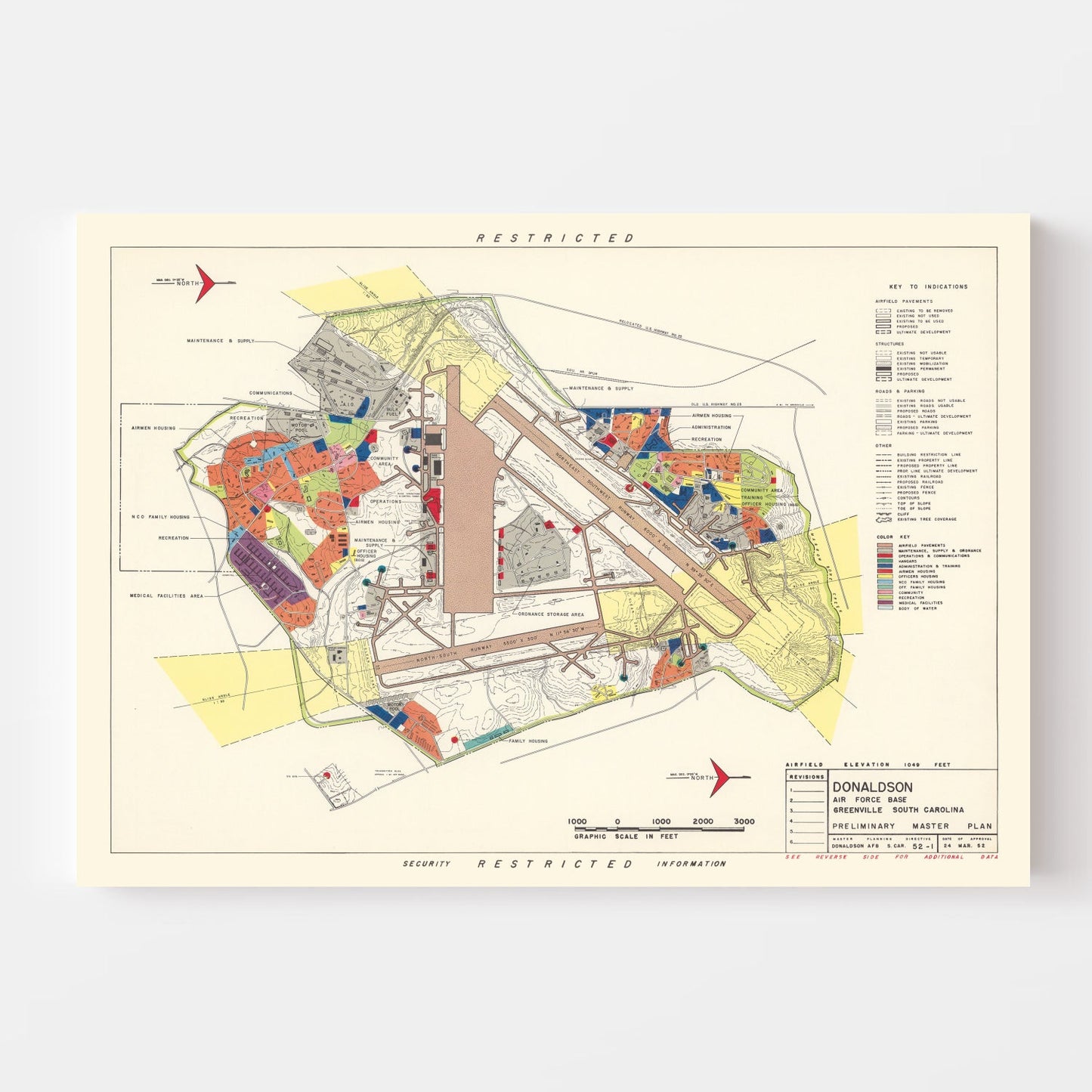 Vintage Map of Donaldson Air Force Base, 1952
