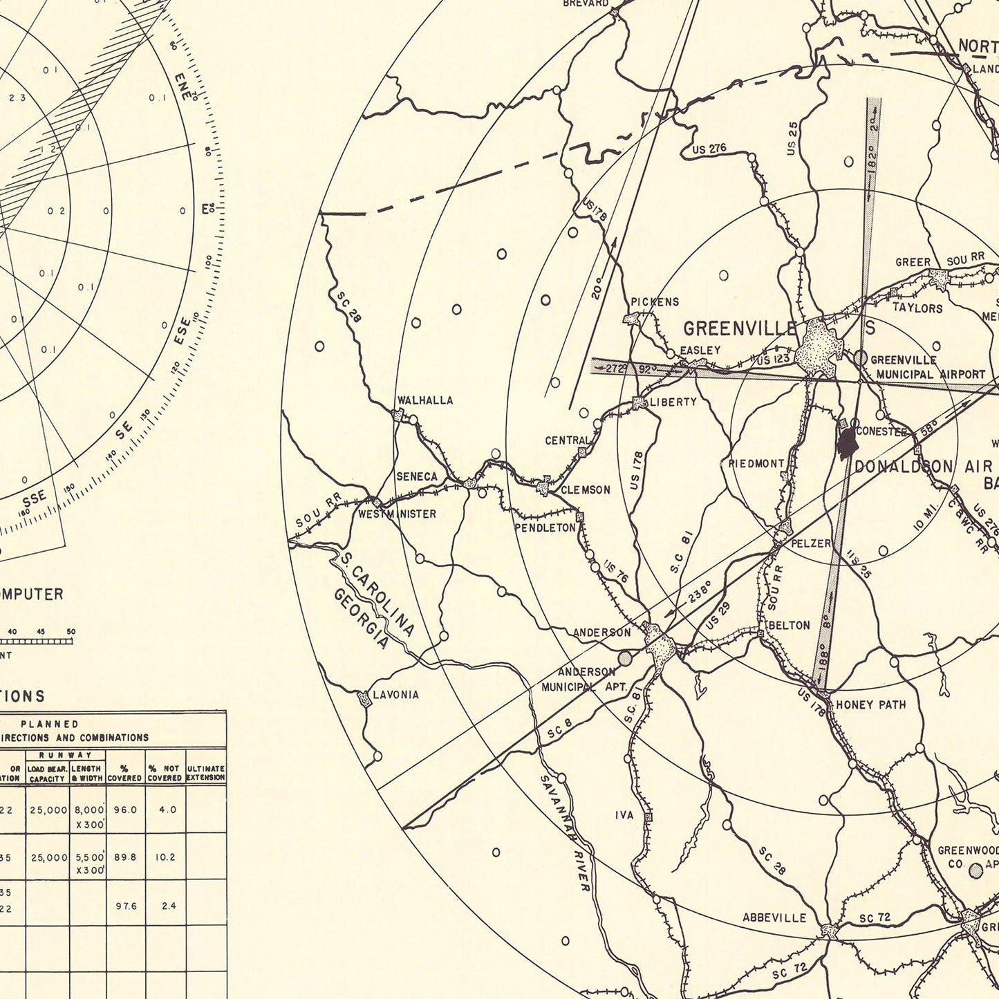 Vintage Map of the Donaldson Air Force Base Vicinity, 1952