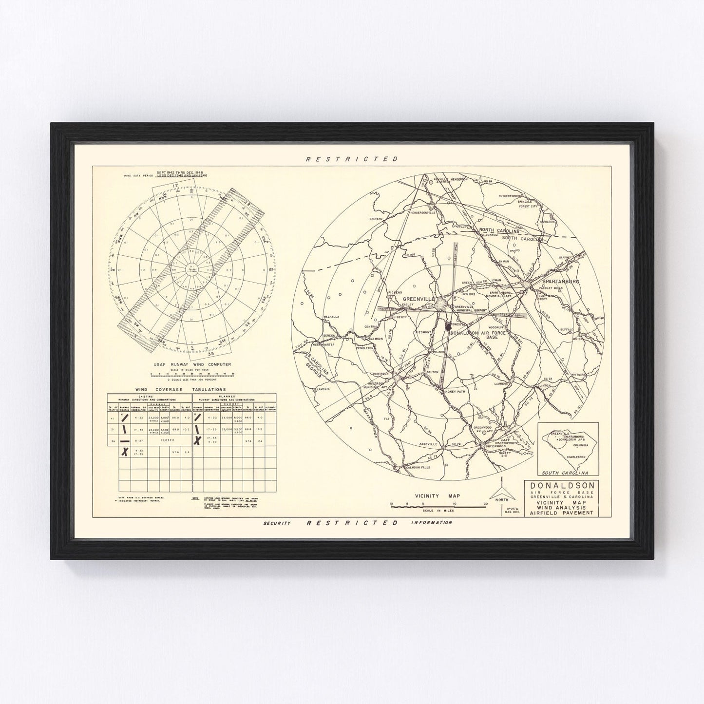 Vintage Map of the Donaldson Air Force Base Vicinity, 1952