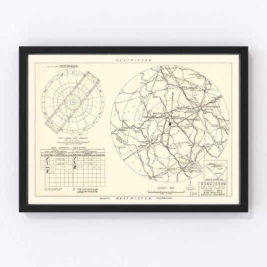 Vintage Map of the Donaldson Air Force Base Vicinity, 1952