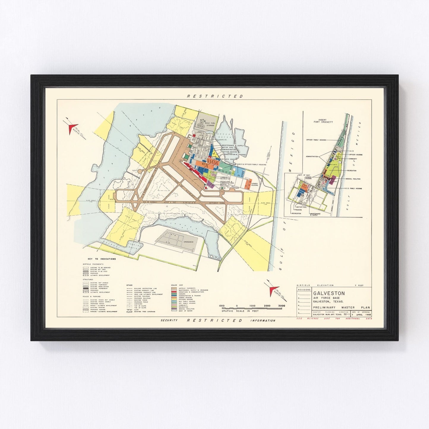 Vintage Map of Galveston Air Force Base, 1952