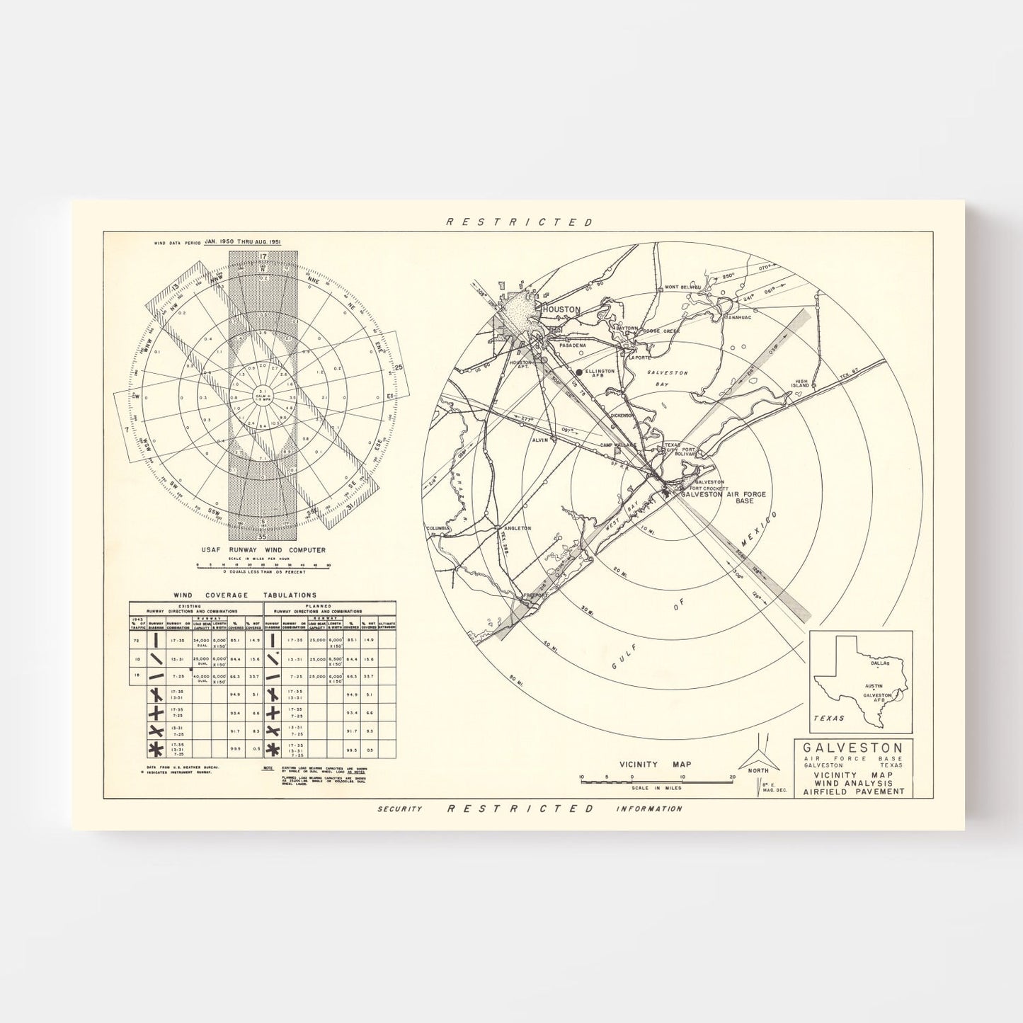 Vintage Map of the Galveston Air Force Base Vicinity, 1952