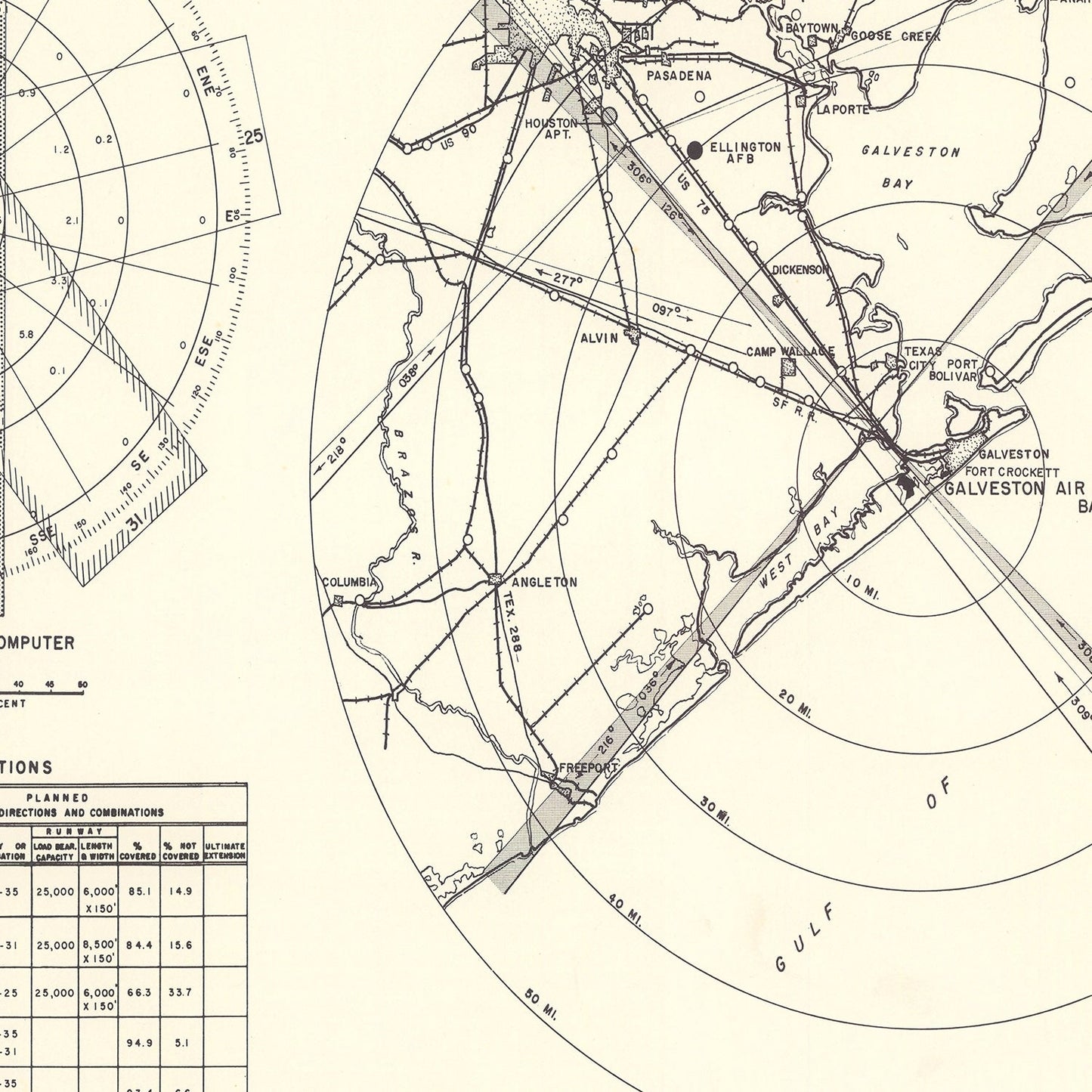 Vintage Map of the Galveston Air Force Base Vicinity, 1952