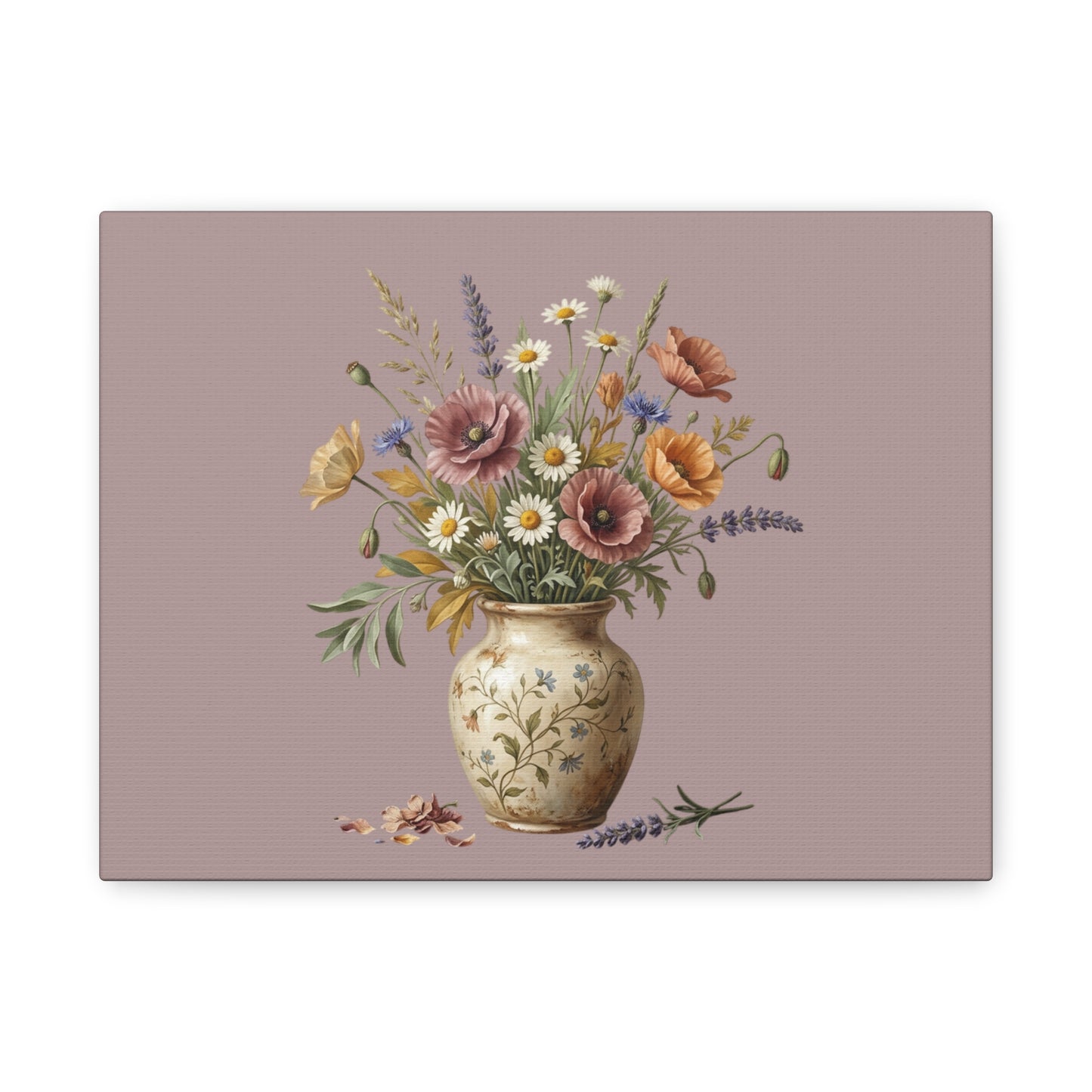 Botanical Vase Floral Canvas Print — Vintage Wildflower Wall Art