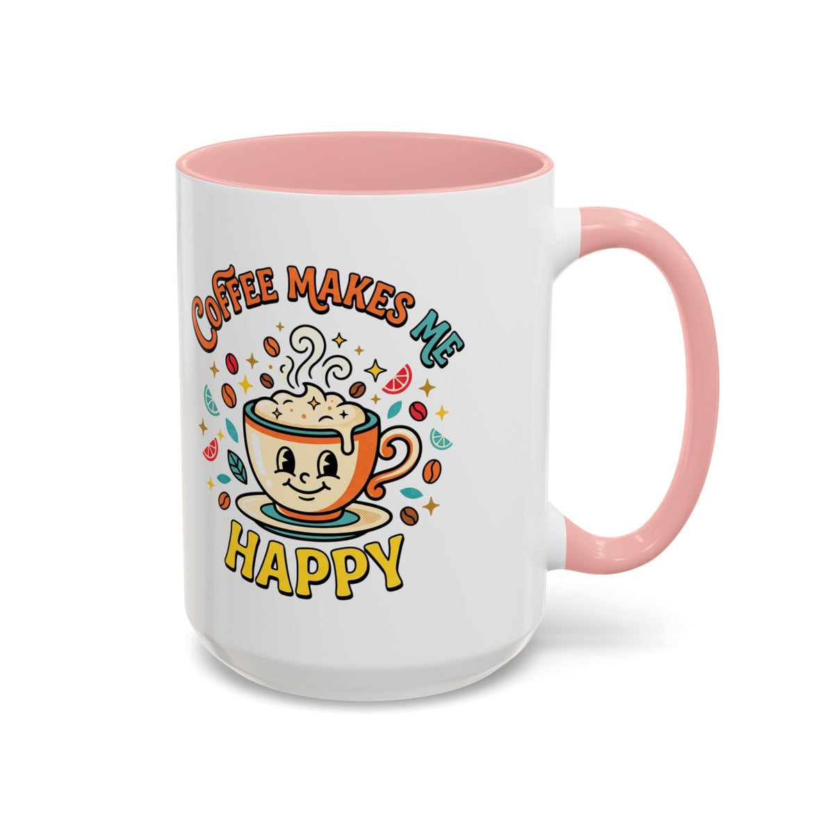 Coffee Mug — "Coffee Makes Me Happy" Cute Retro Accent Mug (11/15oz)