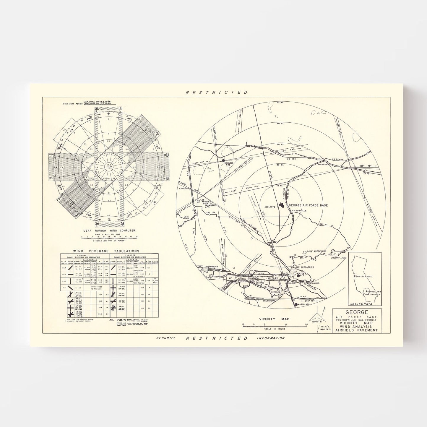 Vintage Map of the George Air Force Base Vicinity, 1952