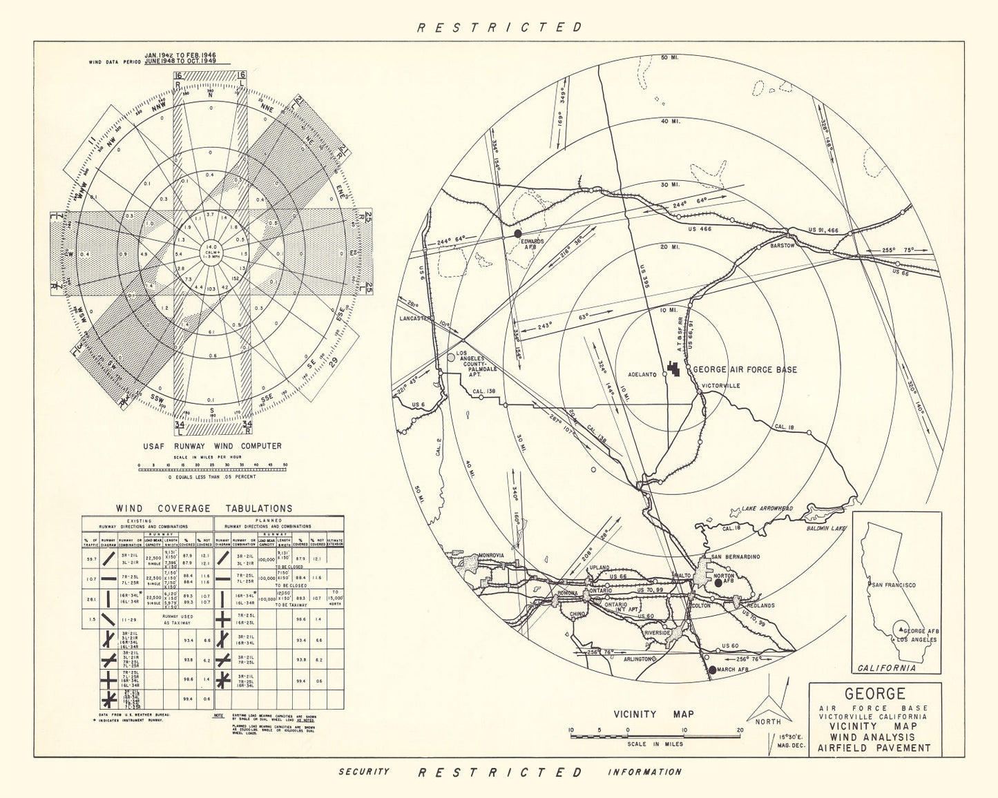 Vintage Map of the George Air Force Base Vicinity, 1952