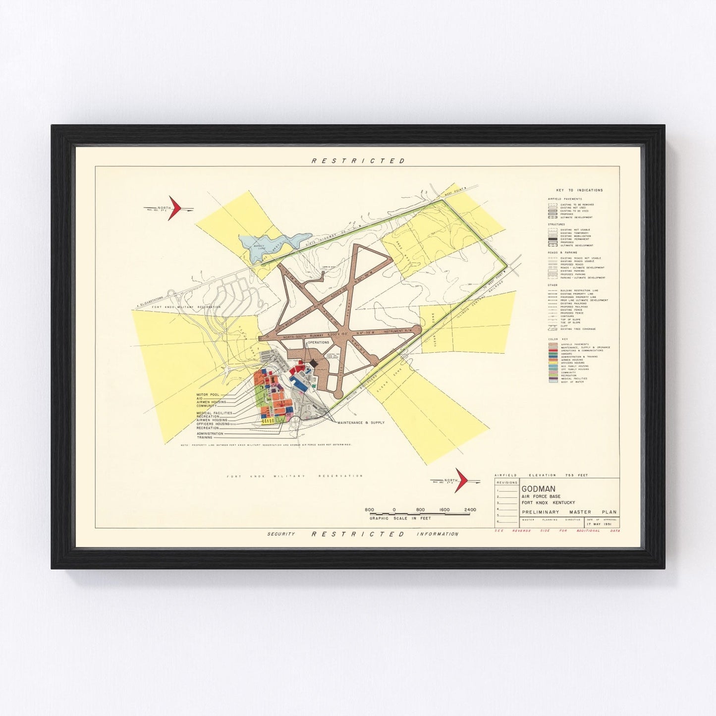 Vintage Map of Godman Air Force Base, 1951
