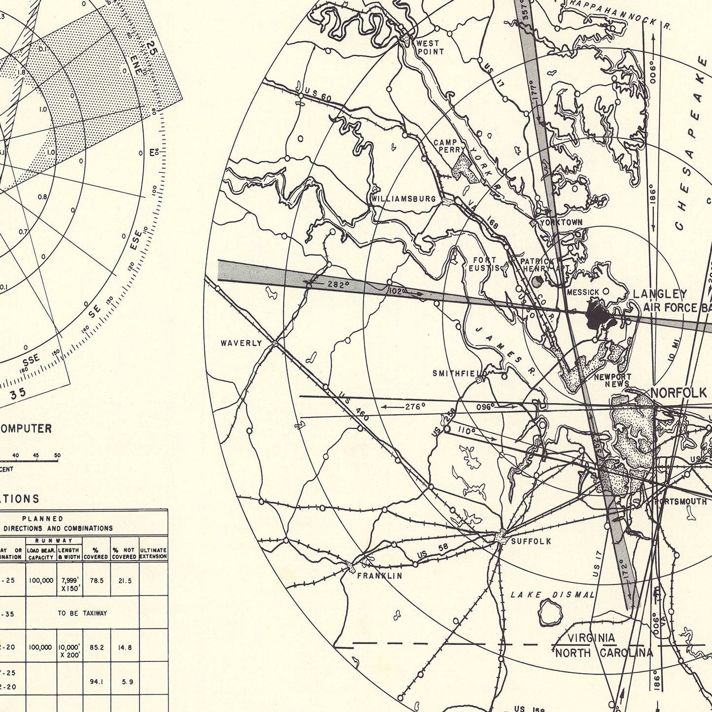 Vintage Map of the Langley Air Force Base Vicinity, 1951
