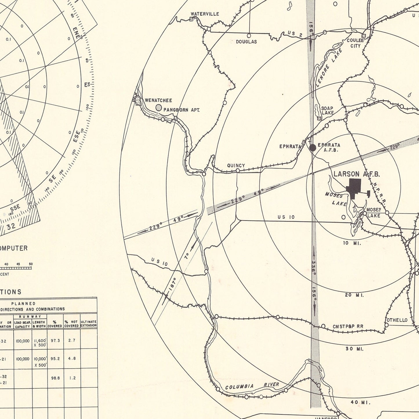 Vintage Map of the Larson Air Force Base Vicinity, 1951