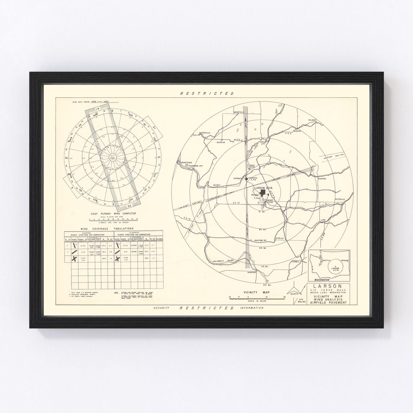 Vintage Map of the Larson Air Force Base Vicinity, 1951