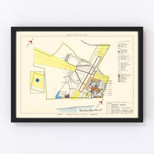 Vintage Map of Myrtle Beach Air Base, 1952