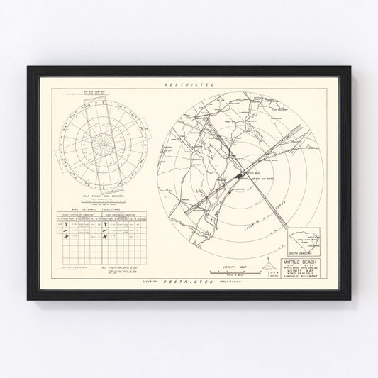Vintage Map of the Myrtle Beach Air Base Vicinity, 1952