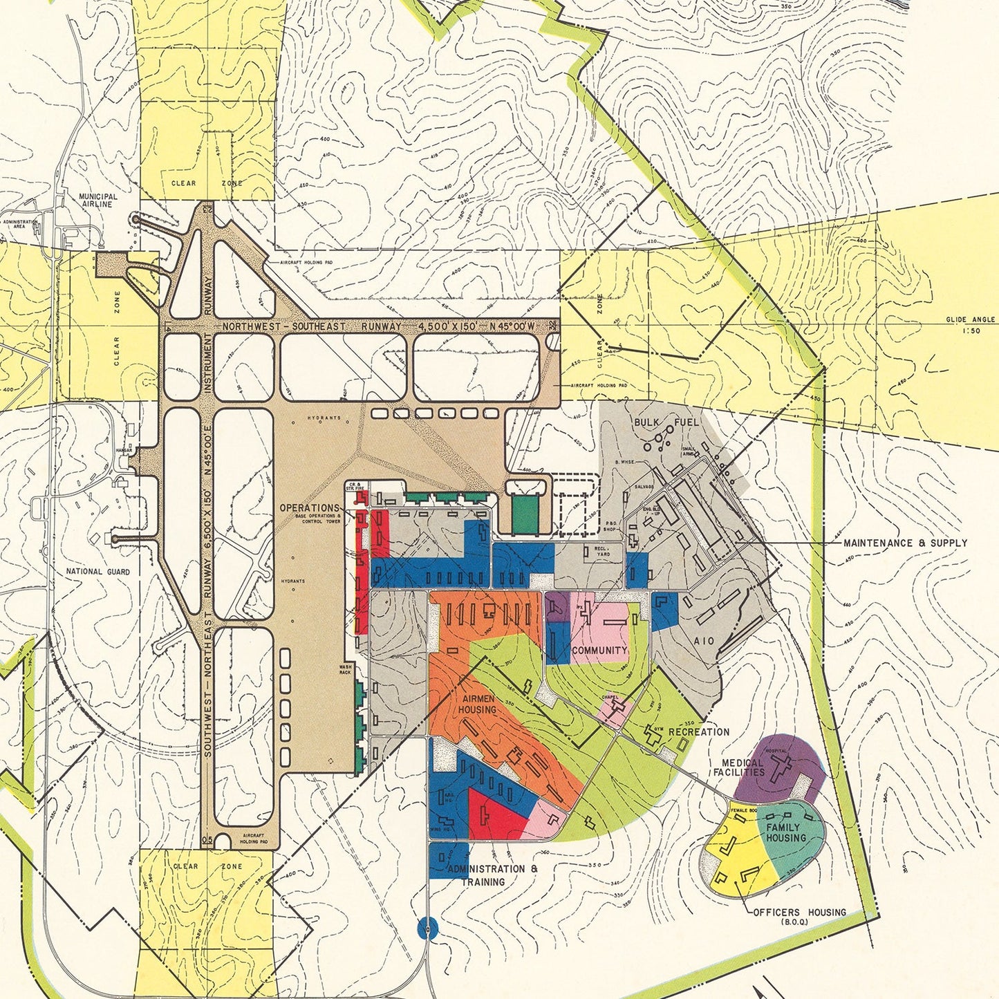 Vintage Map of Raleigh - Durham Municipal Airport, 1952