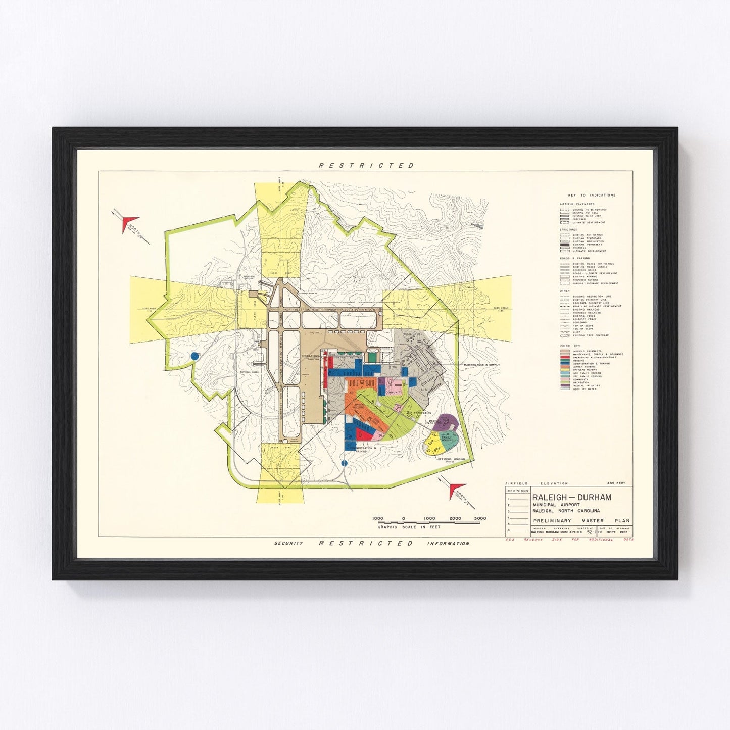 Vintage Map of Raleigh - Durham Municipal Airport, 1952