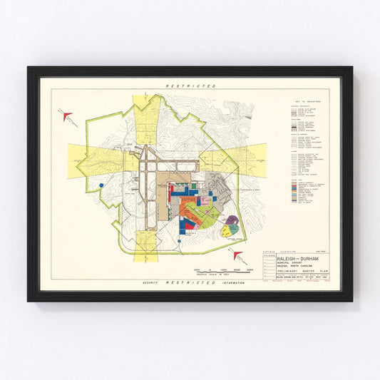 Vintage Map of Raleigh - Durham Municipal Airport, 1952