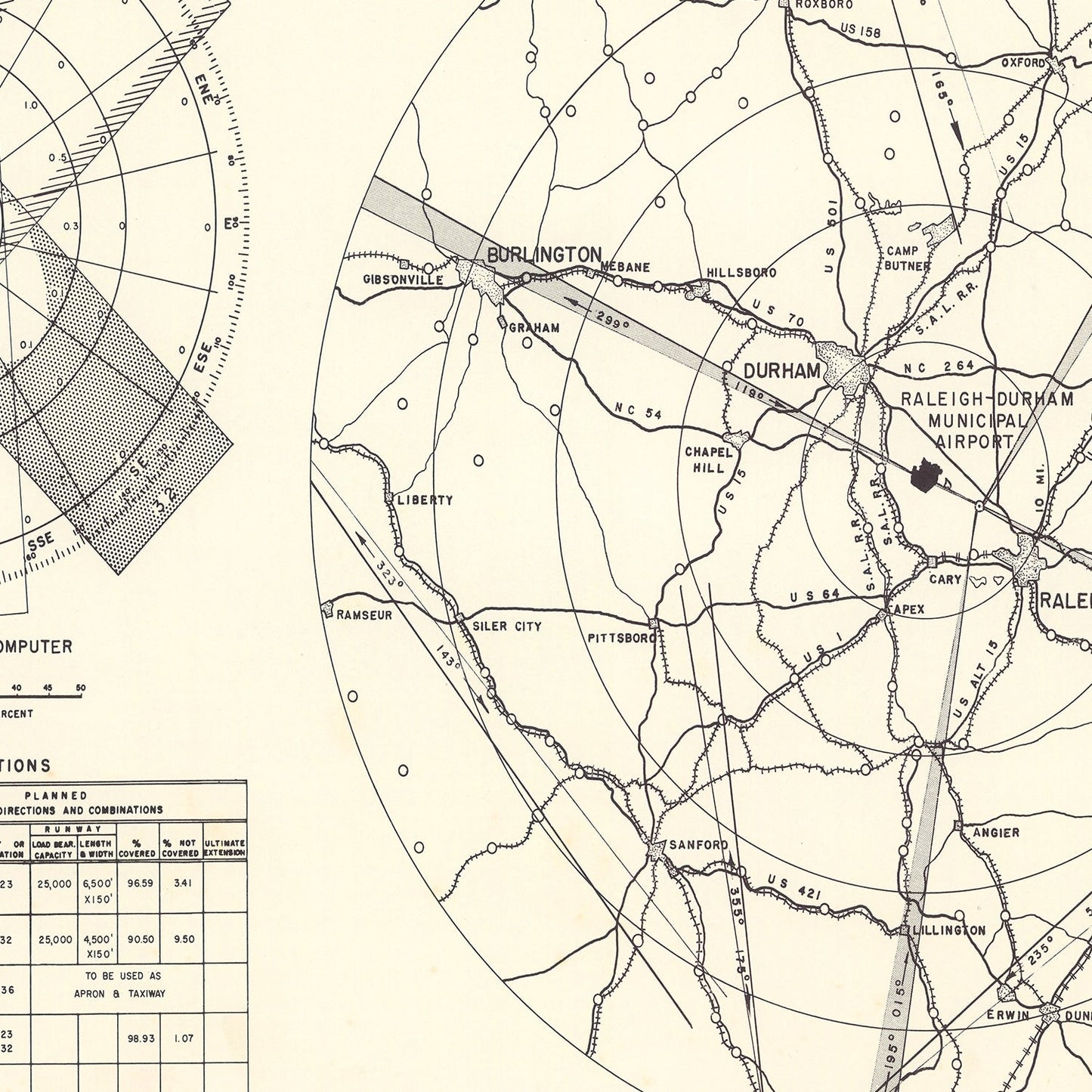 Vintage Map of the Raleigh - Durham Municipal Airport Vicinity, 1952