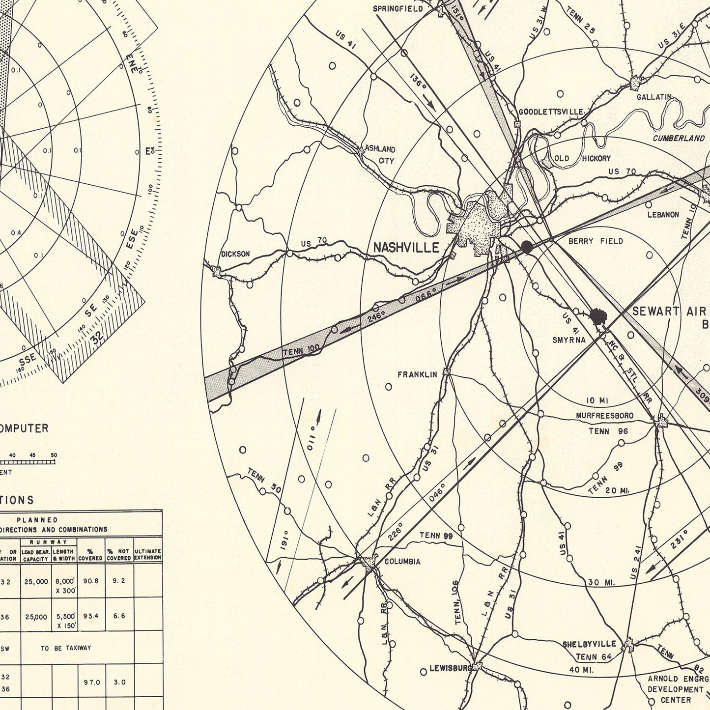 Vintage Map of the Sewart Air Force Base Vicinity, 1952