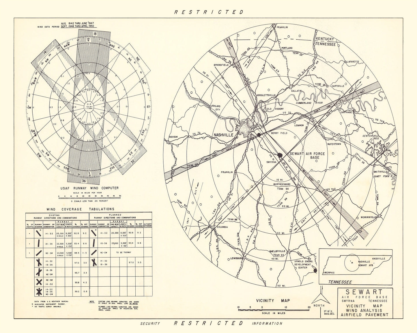 Vintage Map of the Sewart Air Force Base Vicinity, 1952