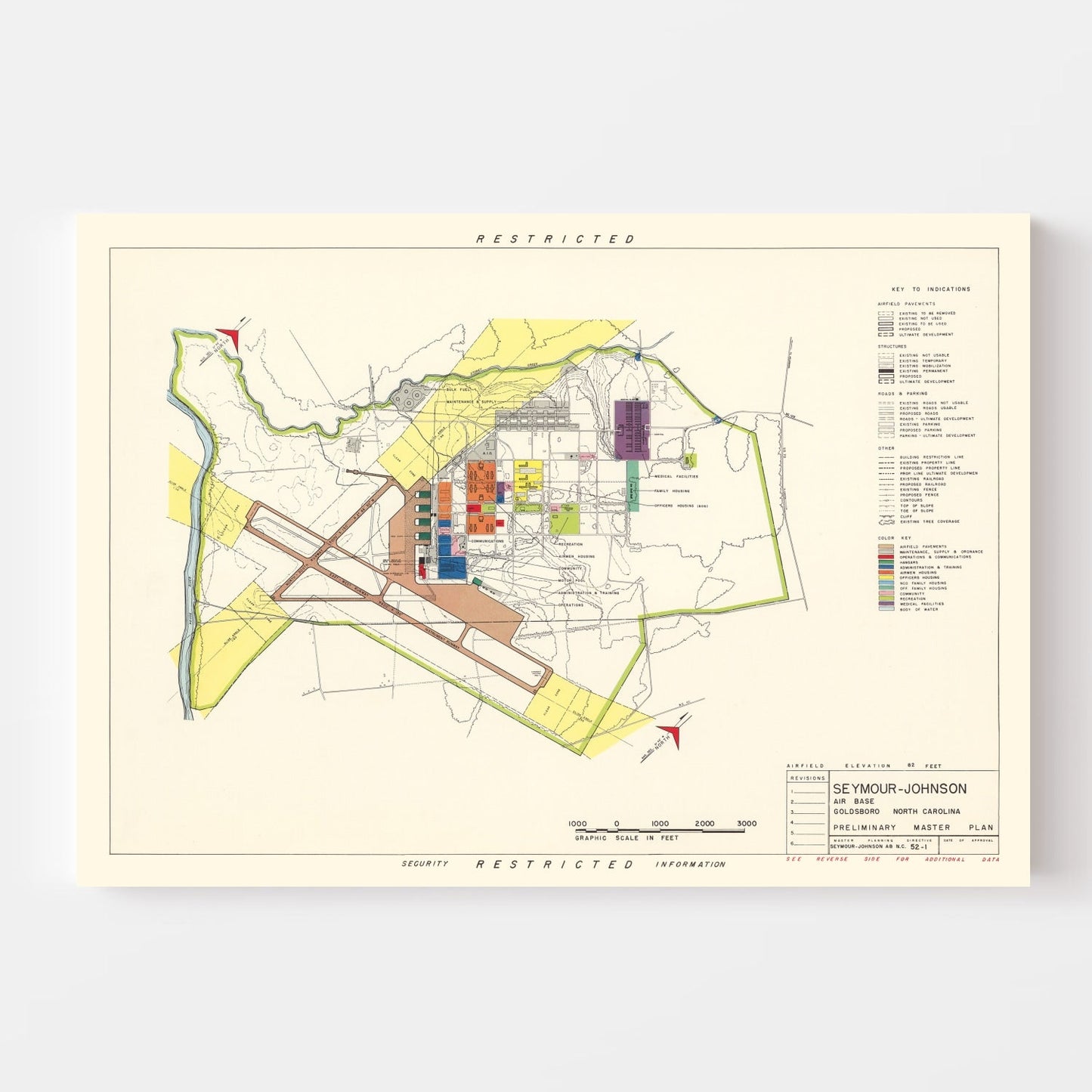 Vintage Map of Seymour - Johnson Air Base, 1953