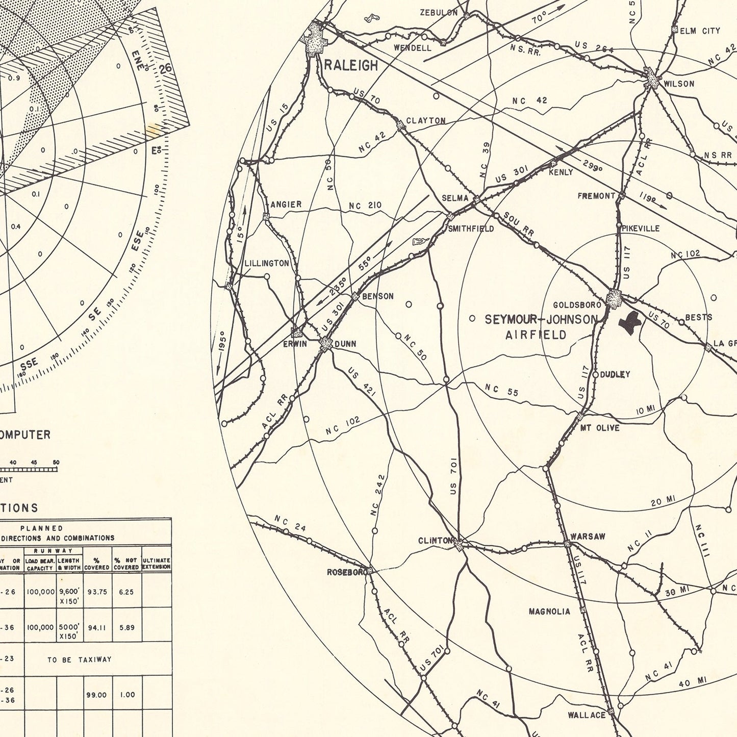 Vintage Map of the Seymour - Johnson Air Base Vicinity, 1953