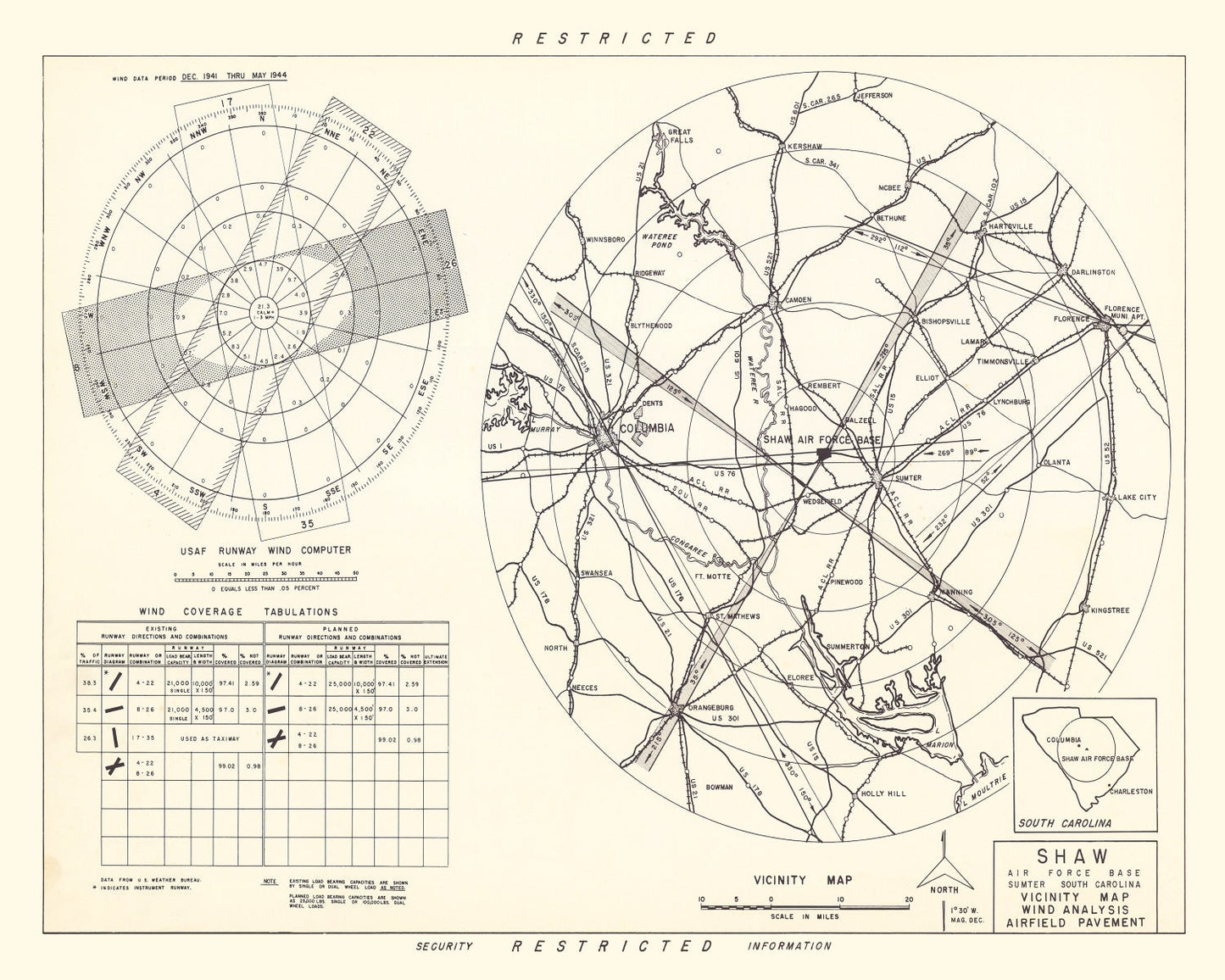Vintage Map of the Shaw Air Force Base Vicinity, 1953