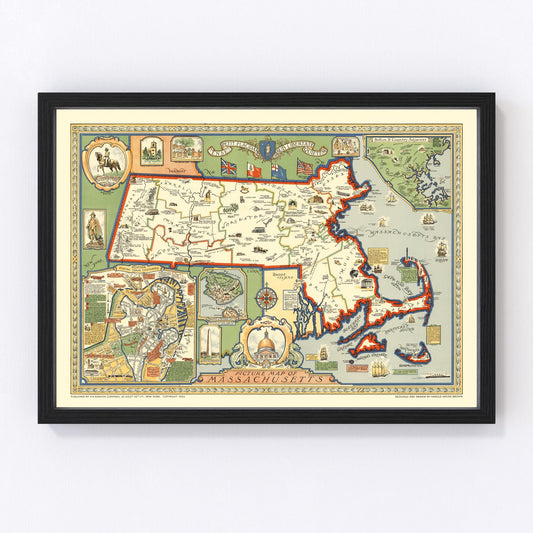 Vintage Map of Massachusetts 1930