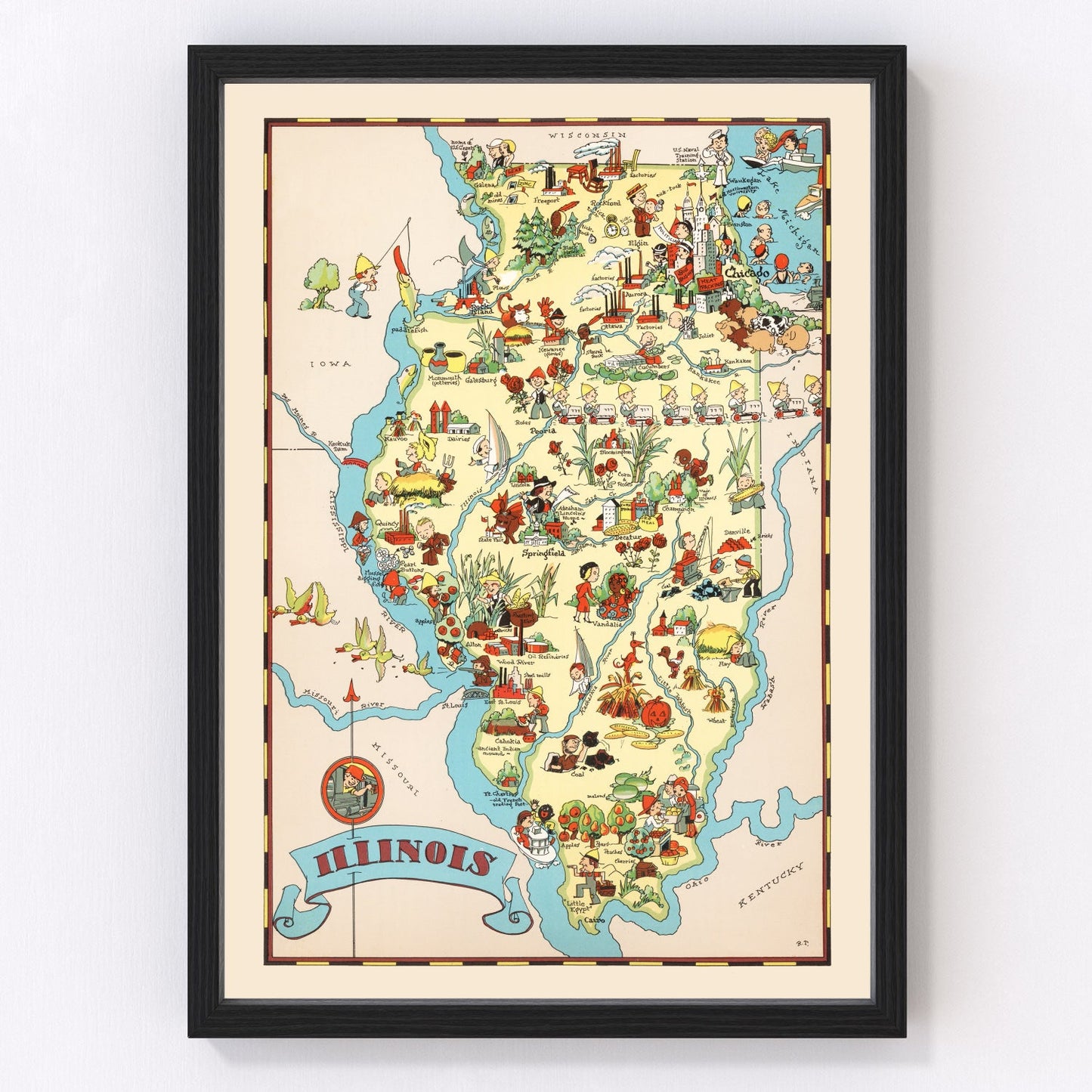 Vintage Map of Illinois 1935