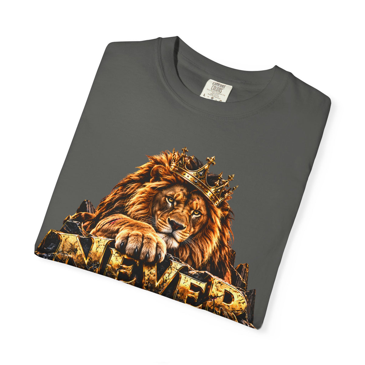 Lion Graphic T-Shirt — "Never Give Up: Great Things Take Time" Motivational Tee