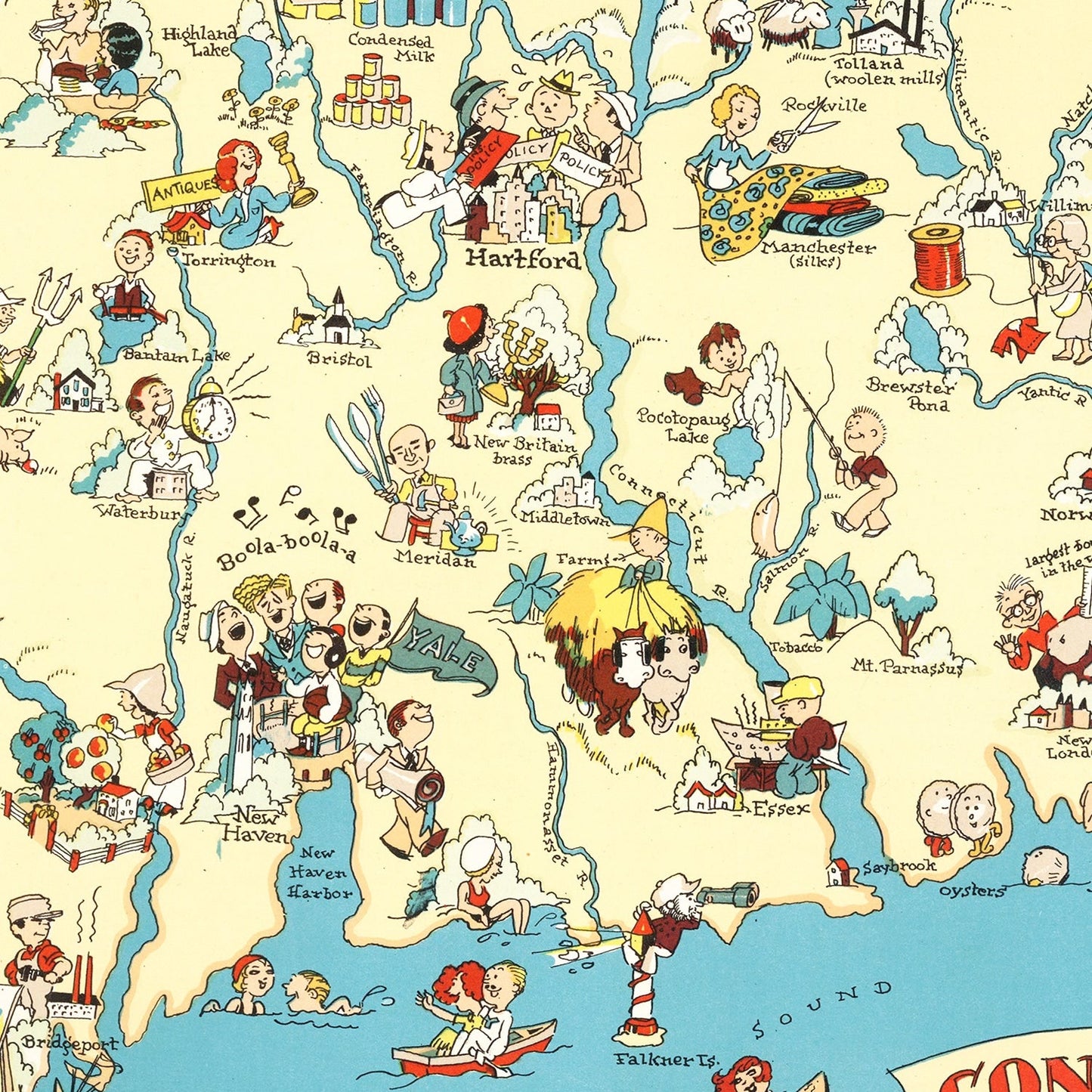 Vintage Map of Connecticut 1935