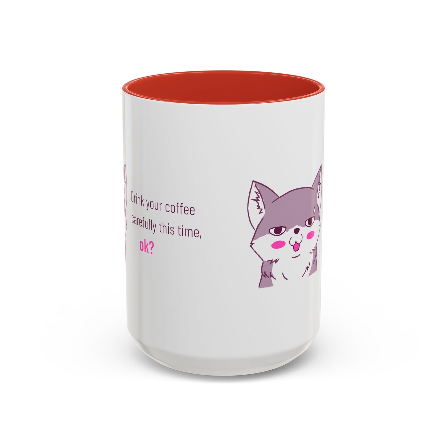 Accent Coffee Mug — Cute Shy Fox Design "Drink your coffee carefully this time, ok?"