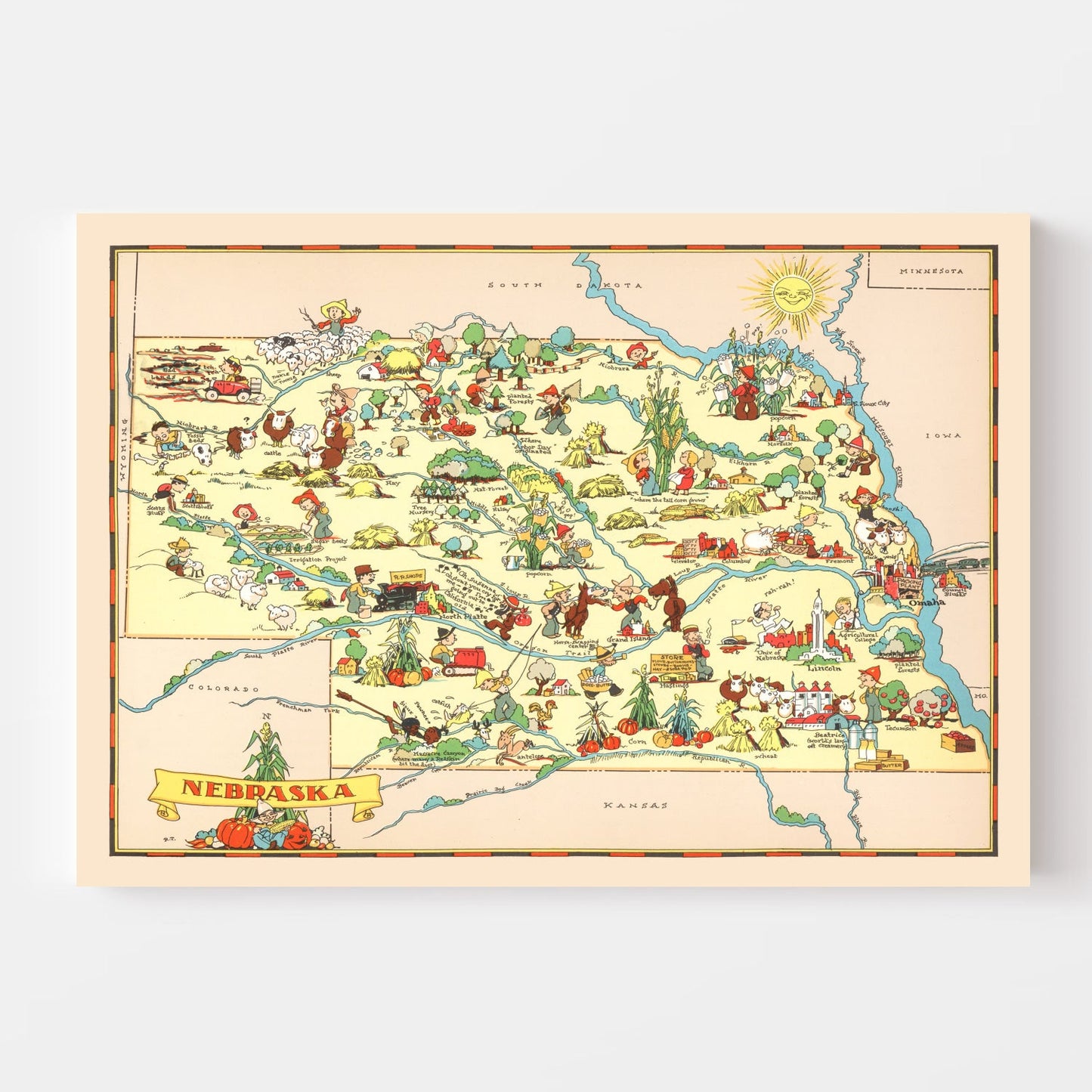 Vintage Map of Nebraska 1935